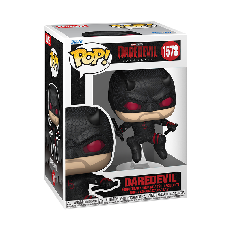 Funko POP Daredevil Black Suit Born Again boxed figure