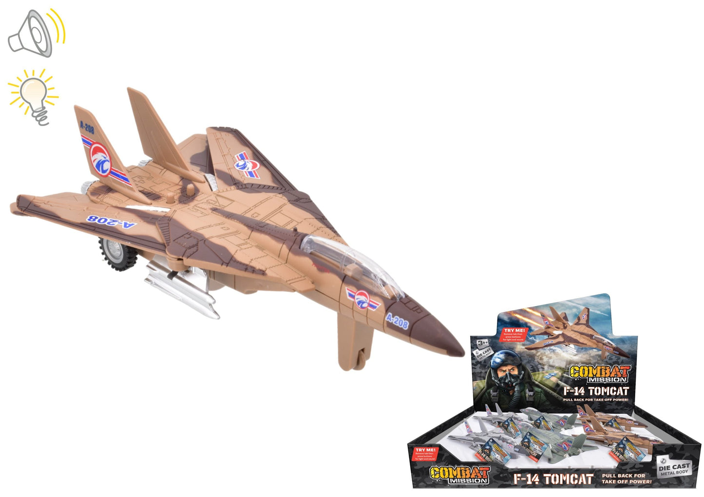 Combat Mission die-cast F-14 Tomcat plane with light and sound