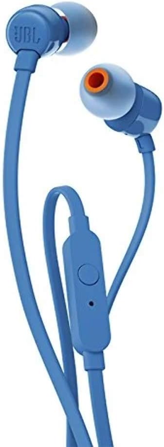 JBL T110 Blue wired in-ear headphones detail view