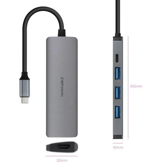 Nanocable | USB-C 5-in-1 Hub with HDMI and Power Delivery - Grey