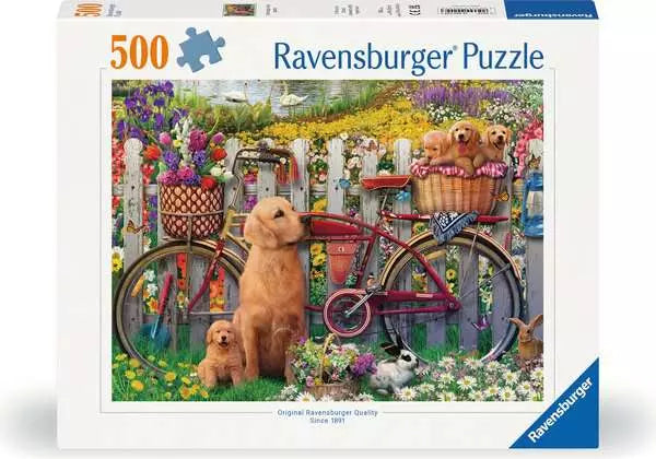 Ravensburger Cute Dogs in the Garden 500 piece puzzle box