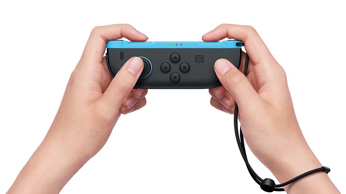 Nintendo Switch 2 Joy-Con 2 Left Light Blue in use with wrist strap