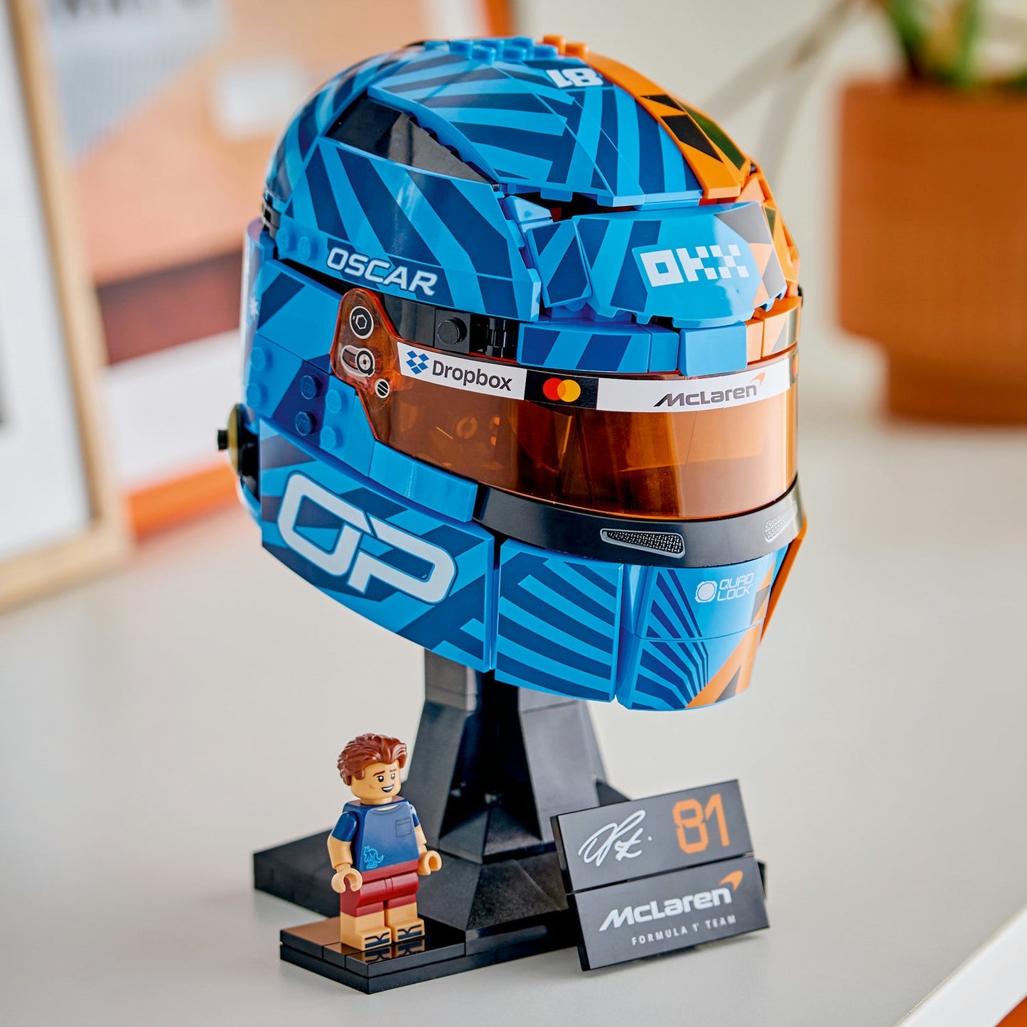 LEGO Editions McLaren Oscar Piastri Helmet 43017 lifestyle close-up