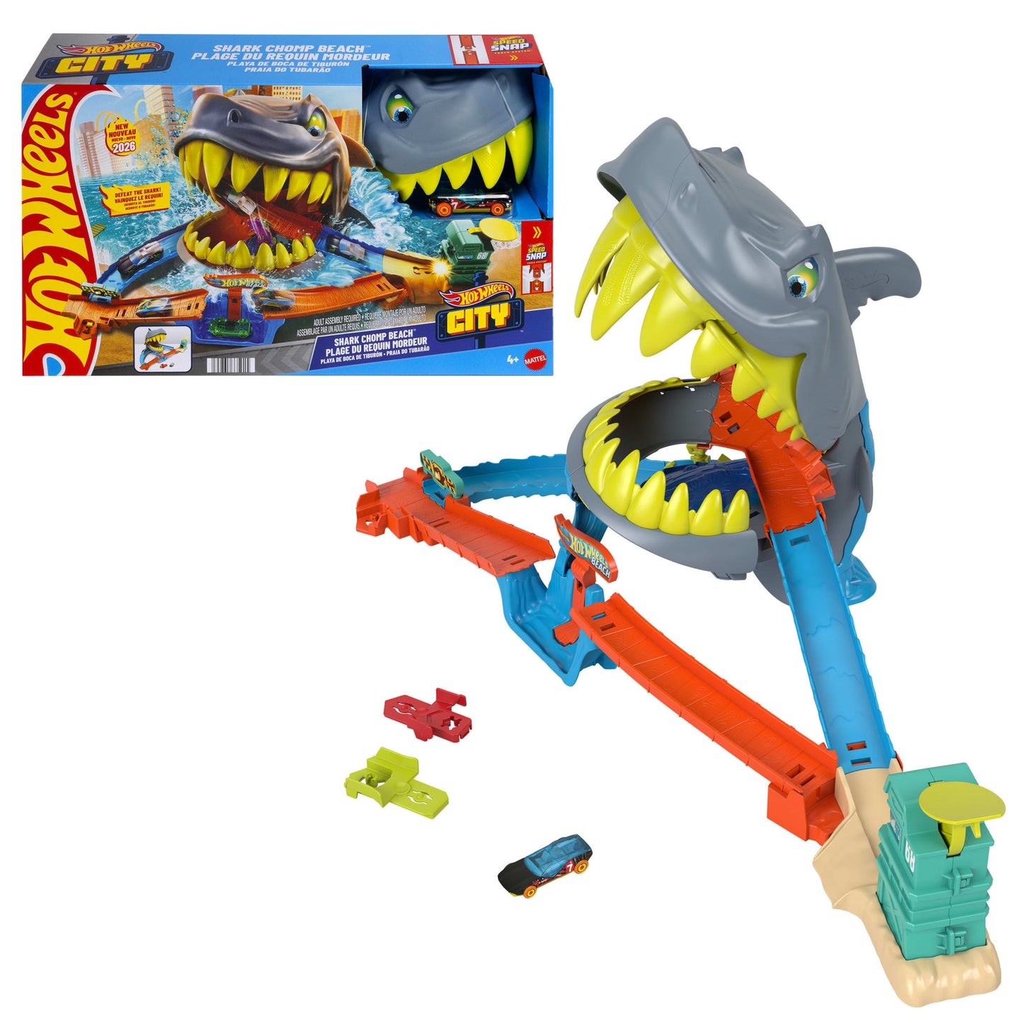 Hot Wheels City Shark Chomp Beach Playset package front