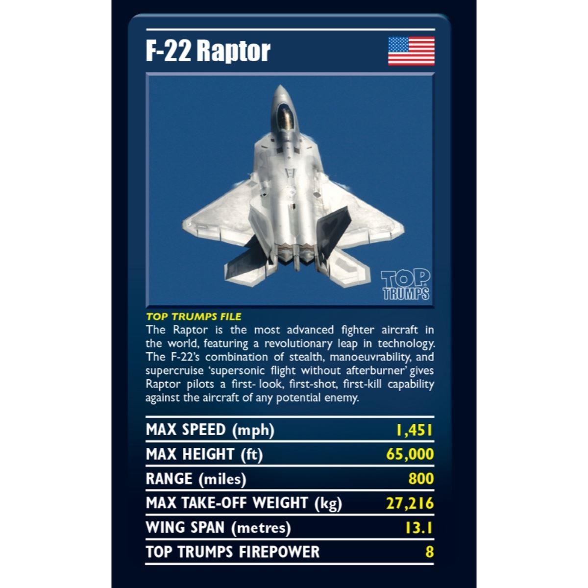 Top Trumps Ultimate Military Jets F-22 Raptor card