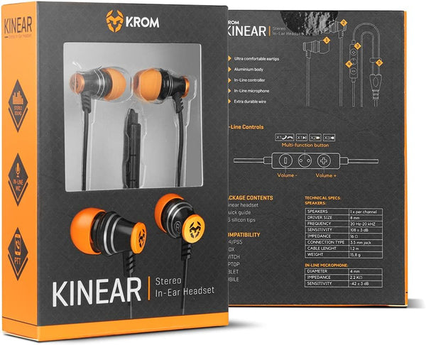 Krom Kinear Gaming Earphones with Microphone Intraural Jack 3.5mm Cable
