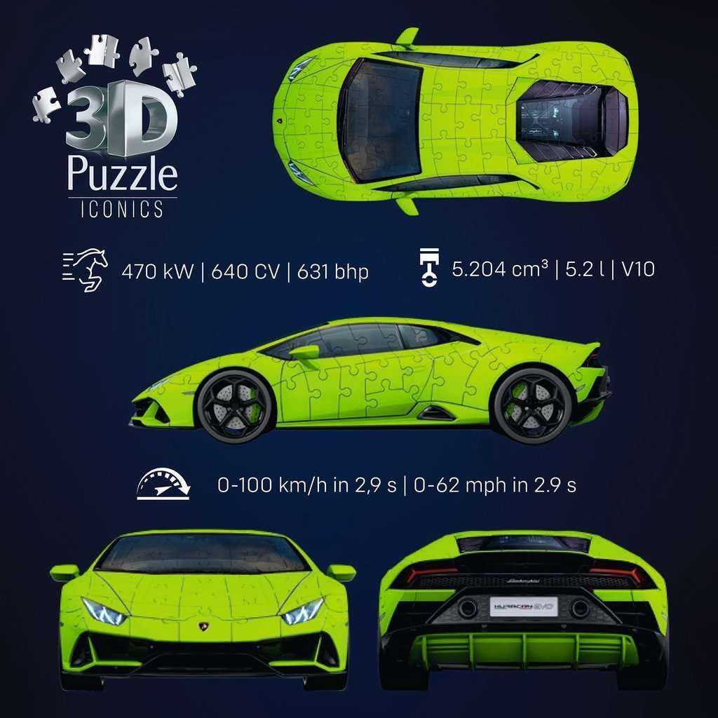 Ravensburger | Lamborghini Huracan Evo Green 3D Puzzle, 158pc