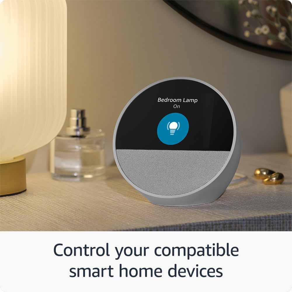 Echo Spot (newest gen), Smart alarm clock with vibrant sound + Alexa, Black