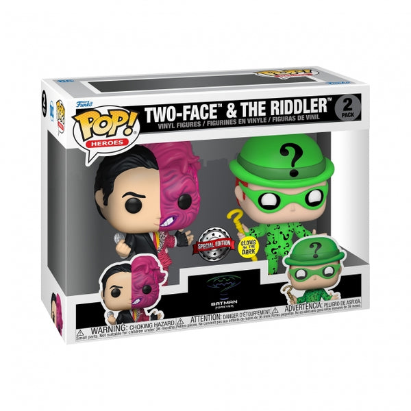 Funko POP! : Heroes - Batman Forever 1995 Two Face and The Riddler Glow Two Pack