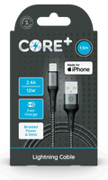 Core+ USB A to Lightning Braided Cable Grey 1.2m