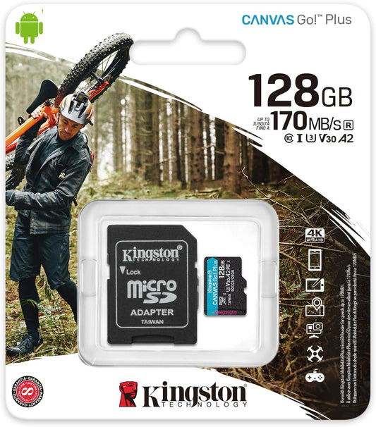 Kingston Canvas Go UHS-I CL10 R: 170MB/s W:90MB/s 128GB Micro SDXC Memory Card