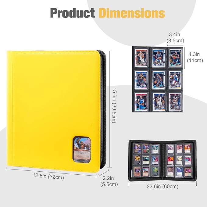 ProCase Top Loader Binder for Cards; Holds 324 Toploaders with 9 Pockets - Yellow