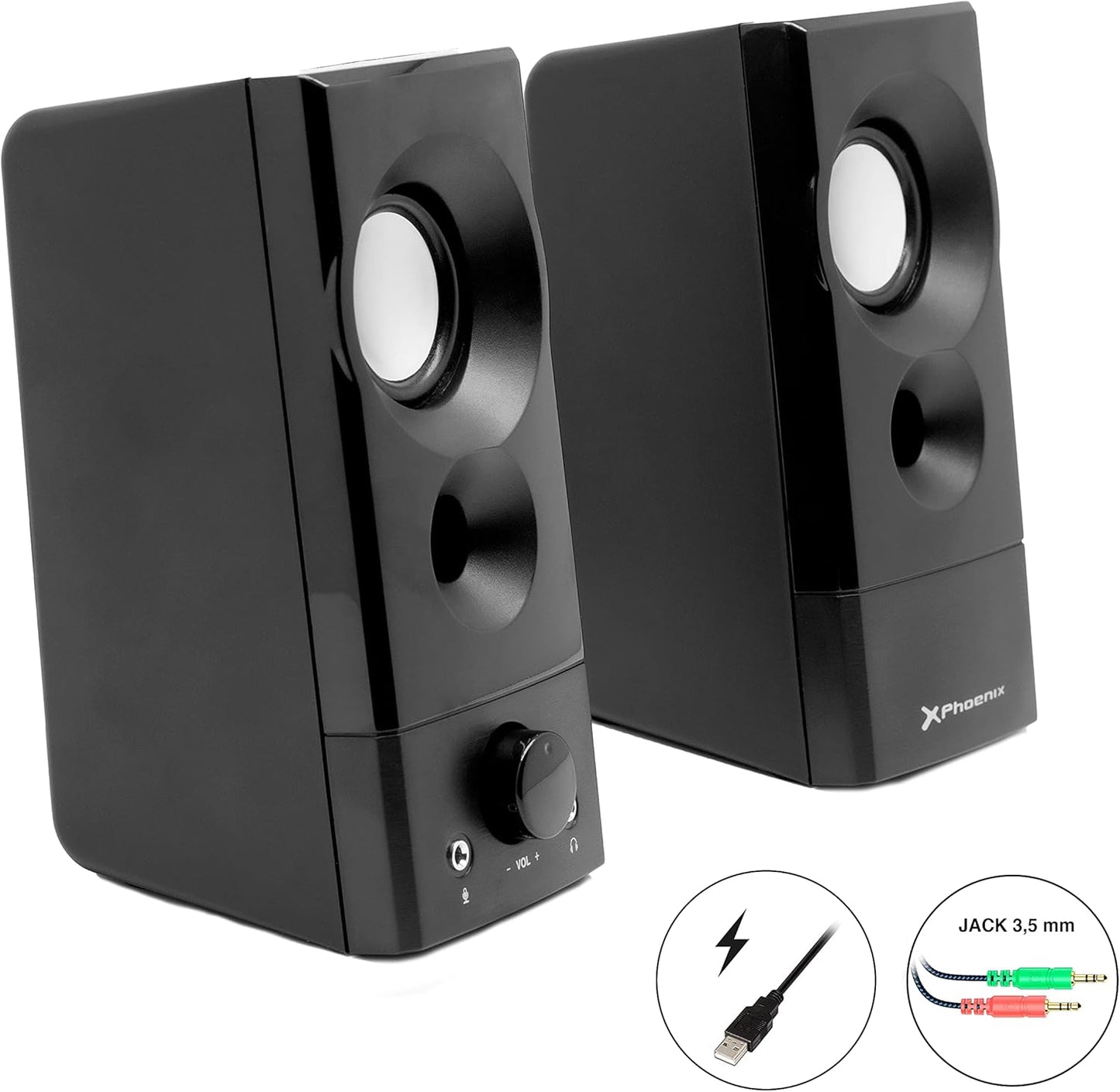 Phoenix PrivateSound Speakers 6W RMS Jack + USB Connection Headphone and Microphone Connector