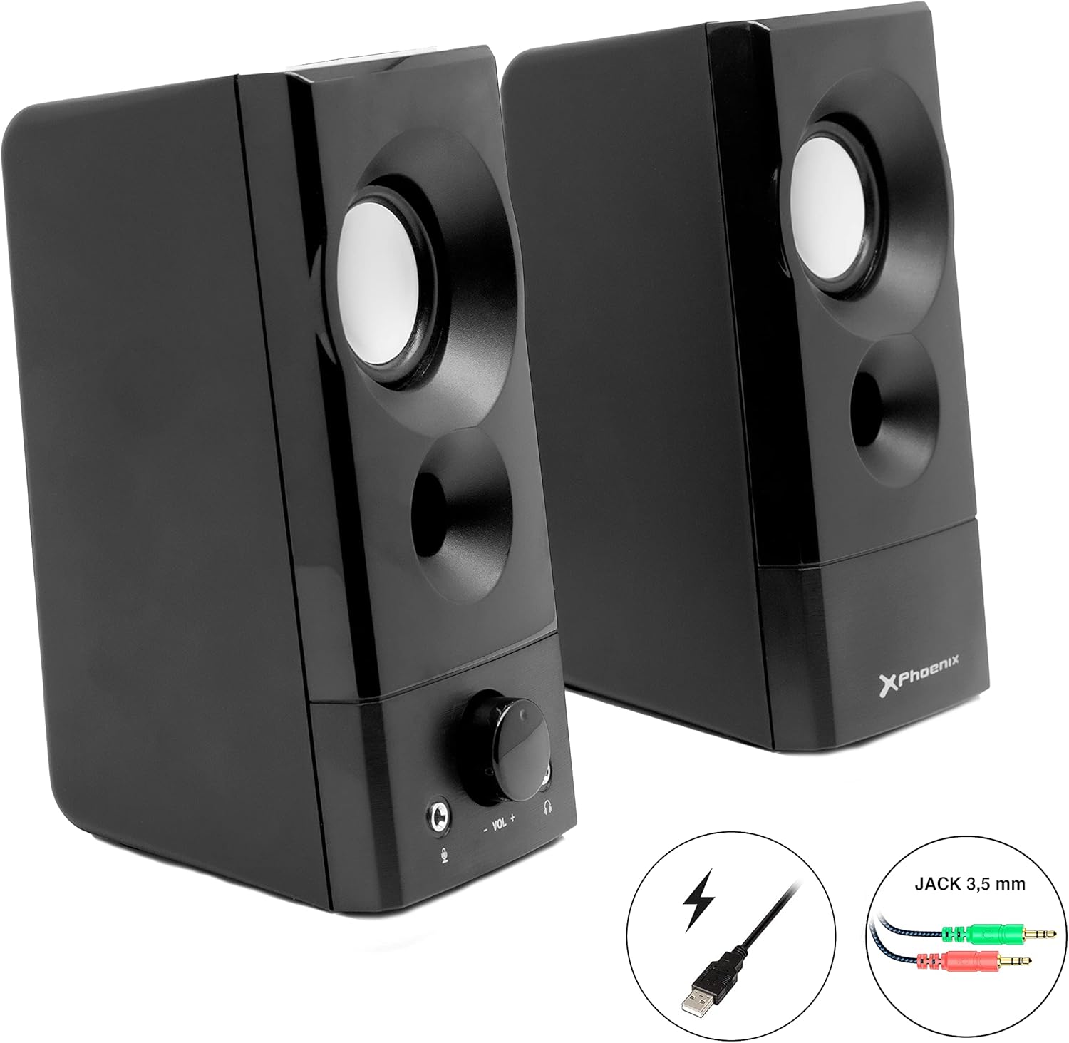 Phoenix PrivateSound Speakers 6W RMS Jack + USB Connection Headphone and Microphone Connector