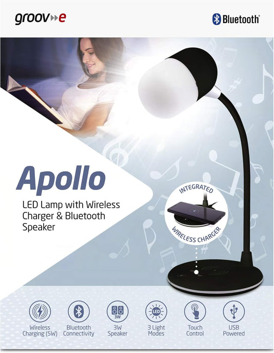 Groov-E LED Lamp With Wireless Charger & Speaker Black