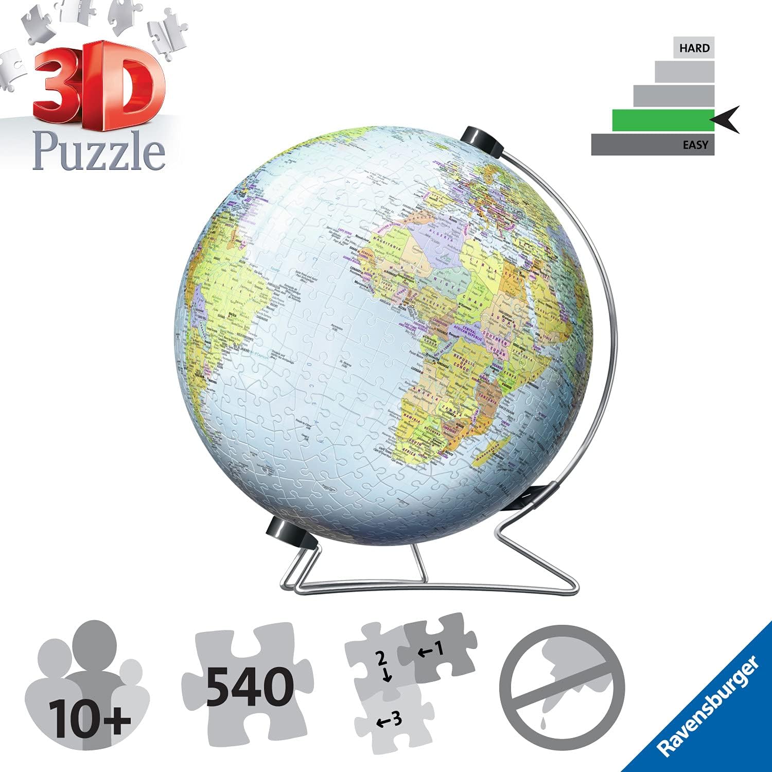 Ravensburger World Globe On V Stand 540pc 3D Puzzle