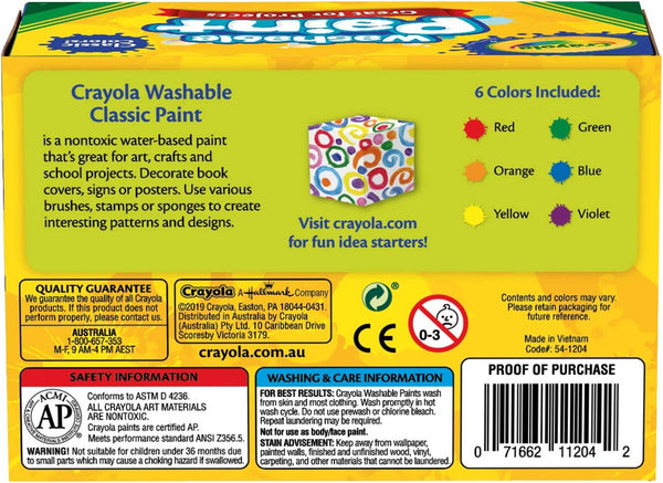 Crayola Washable Paint Classic 6 Jars