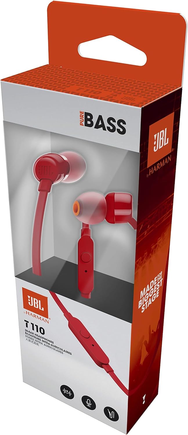 JBL T110 Earphones + Mic Red