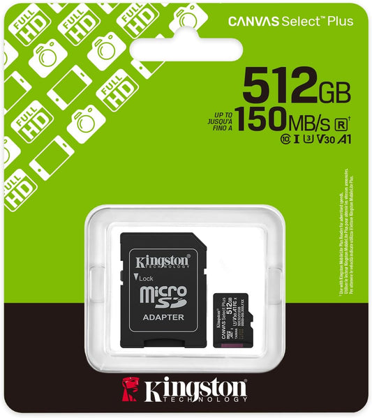 Kingston Canvas Select Plus Micro SDXC Memory Card 512GB + SD Adapter