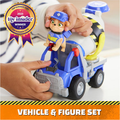 Rubble & Crew, Mix’s Cement Mixer Toy Truck with Action Figure and Movable Construction Toys