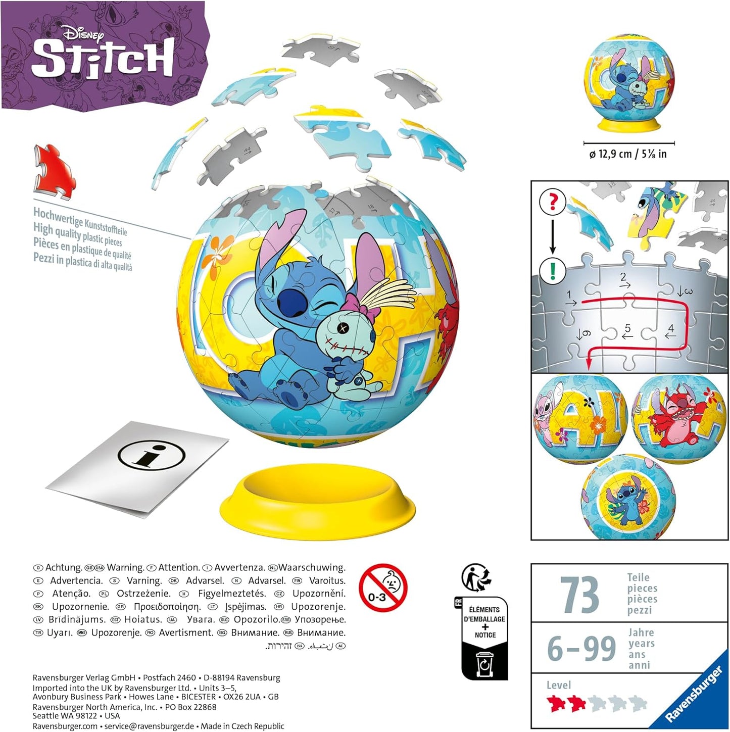 Ravensburger Stitch 3D Puzzle Ball 72pc