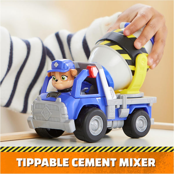 Rubble & Crew, Mix’s Cement Mixer Toy Truck with Action Figure and Movable Construction Toys