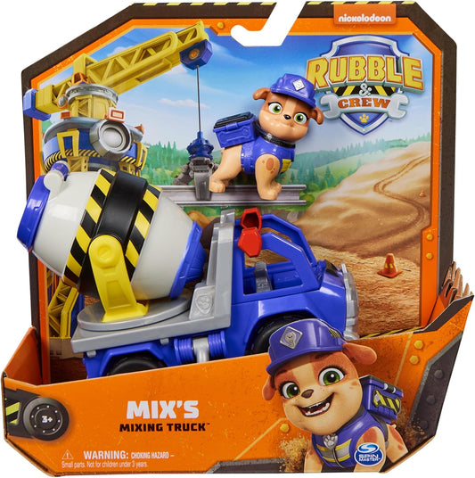 Rubble & Crew, Mix’s Cement Mixer Toy Truck with Action Figure and Movable Construction Toys