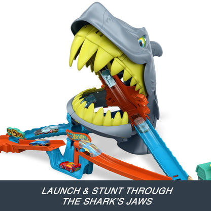 Hot Wheels City Shark Chomp Beach Playset action feature