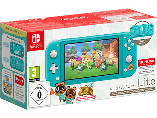Nintendo Switch Lite Turquoise + Animal Crossing: New Horizons Timmy & Tommy Aloha Edition + 12 Months Nintendo Online