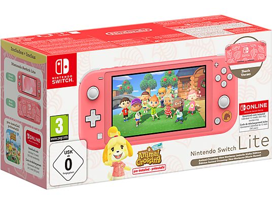 Nintendo Switch Lite Coral + Animal Crossing: New Horizons Isabelle Aloha Edition + 12 Months Nintendo Online