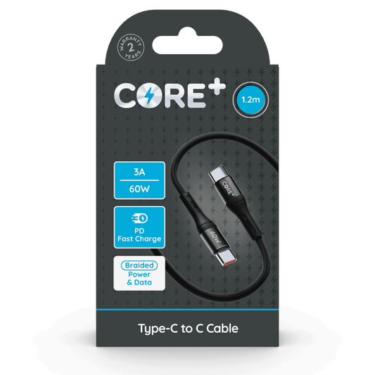 Core+ USB C to USB C Braided Cable Grey 1.2m