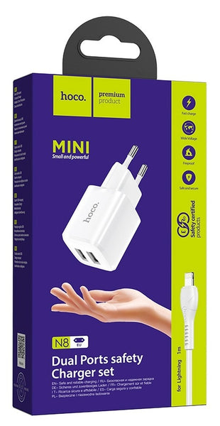 Hoco N8 Travel Charger 2X USB + Lightning
