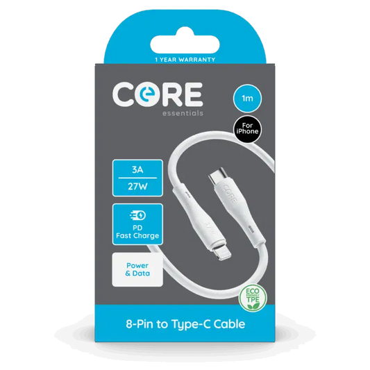 Core Essentials Lightning to USB C Cable 1m White