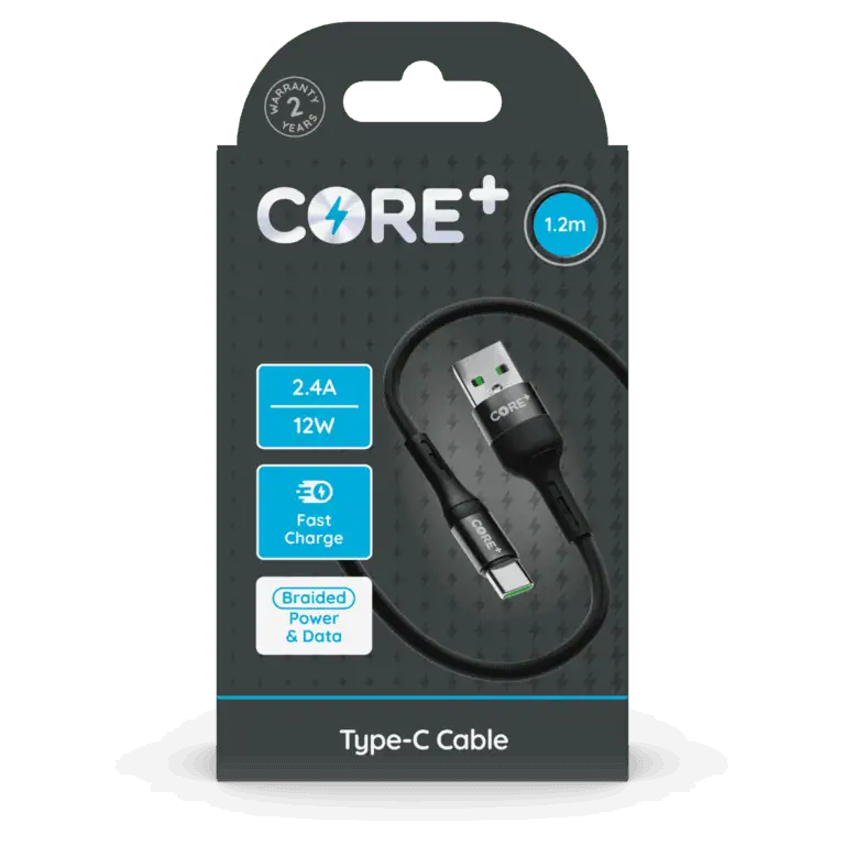 Core+ USB A to USB C Braided Cable Grey 1.2m – VIJAY
