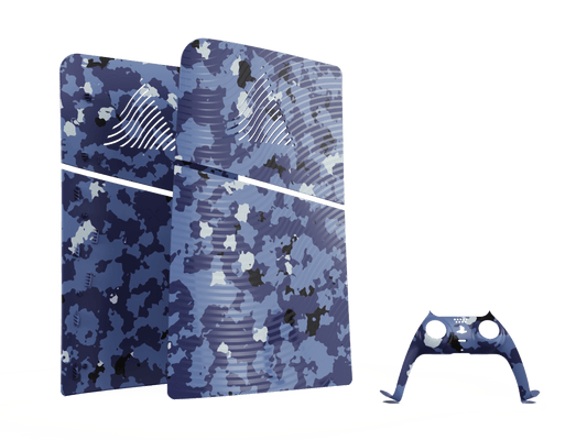 Maxx Tech PS5 Slim Blue Wave Camo faceplates and controller faceplate
