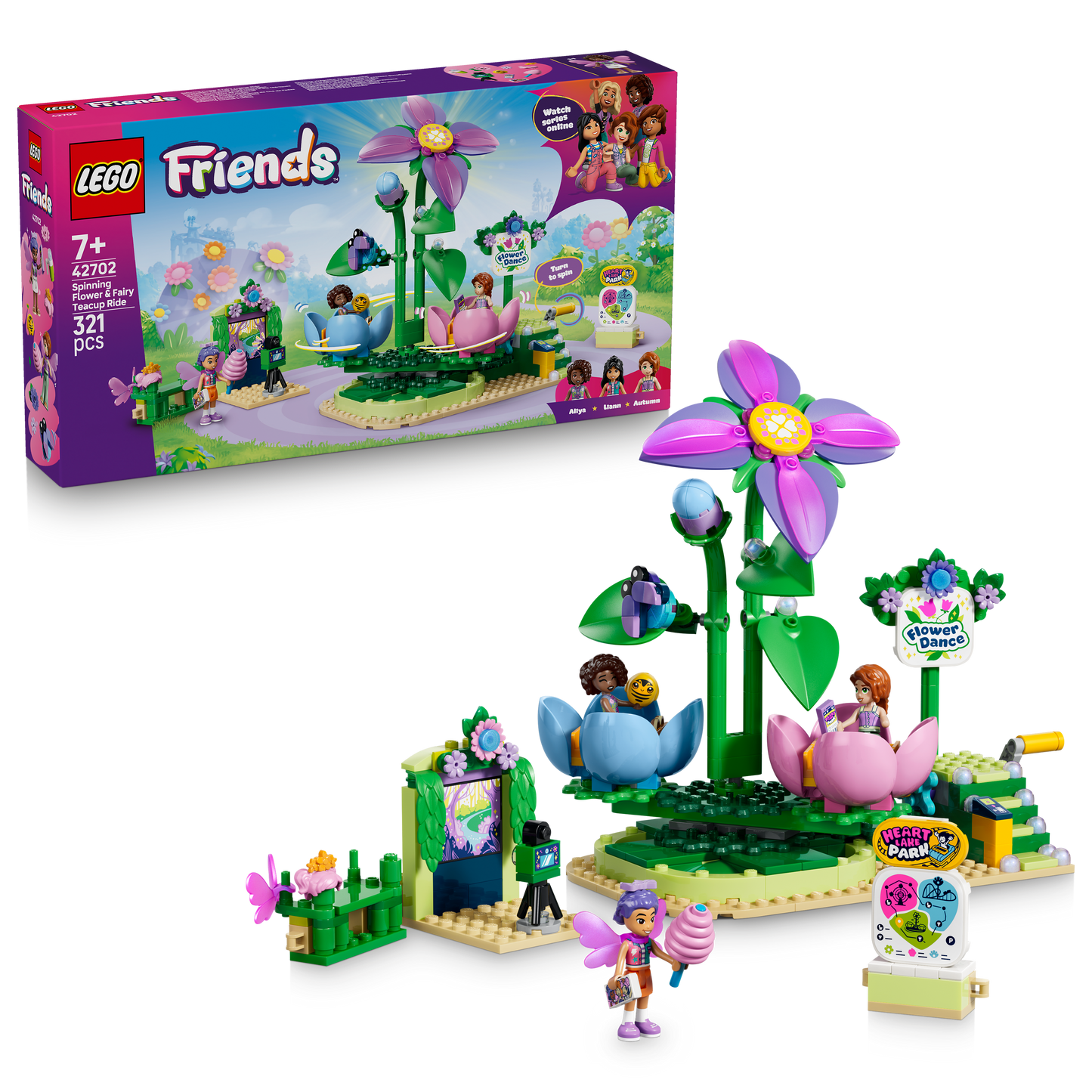 LEGO® | Friends: Spinning Flower & Fairy Teacup Ride (42702) - box and product image