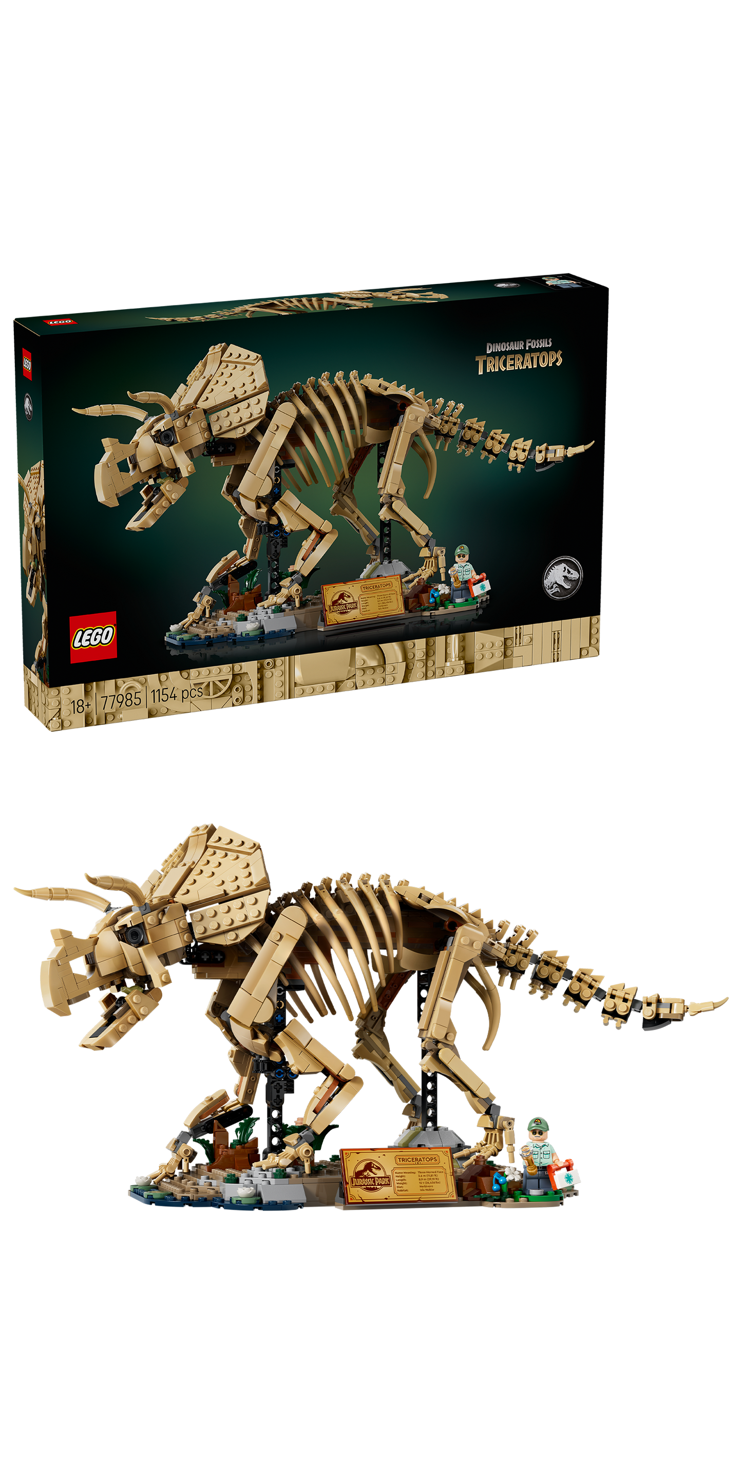 LEGO® | Jurassic World: Dinosaur Fossils: Triceratops (77985) - box and product image