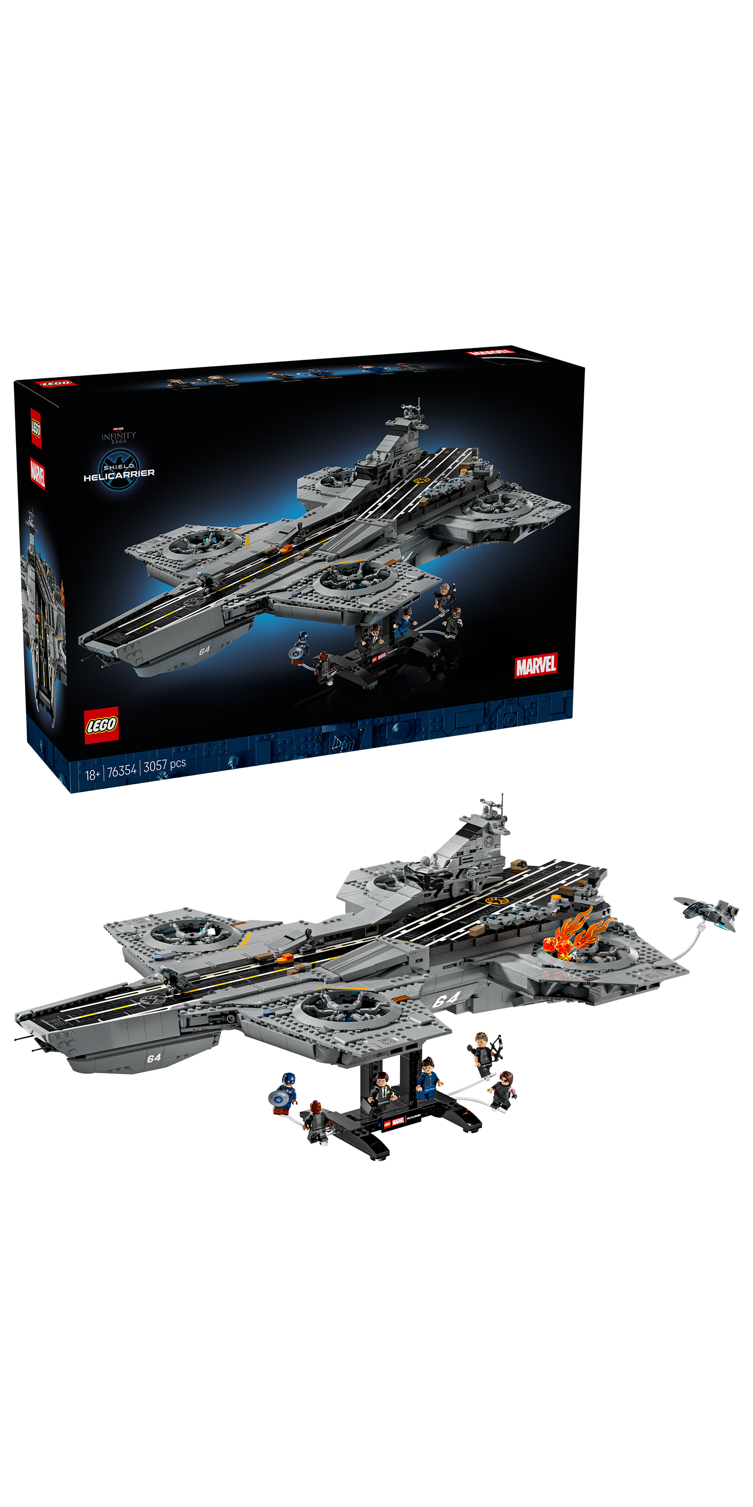 LEGO® | Marvel: S.H.I.E.L.D. Helicarrier (76354) - box and product image