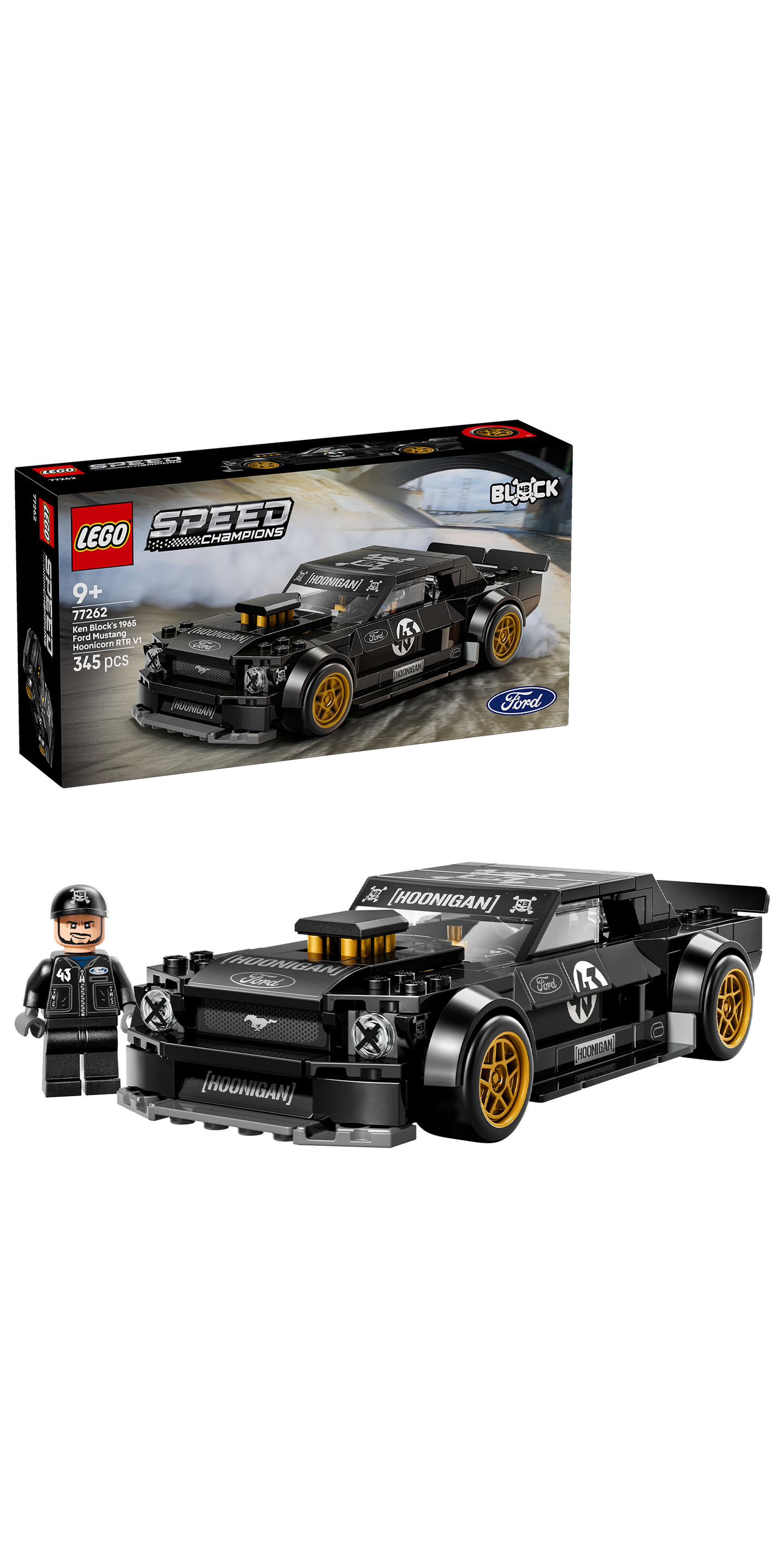 LEGO® | Speed Champions: Ken Block's '65 Ford Mustang Hoonicorn V1 (77262) - box and product image