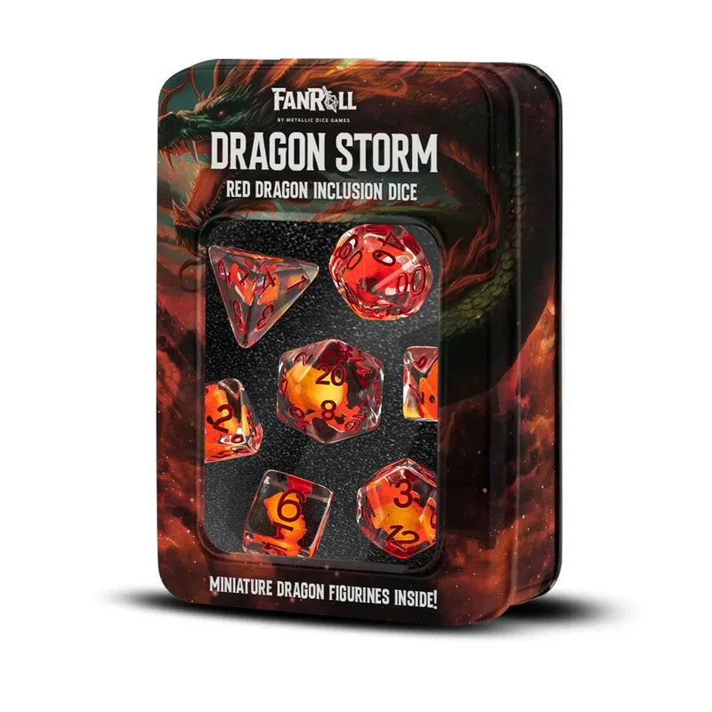 FanRoll: Dragon Storm Inclusion Resin Dice Set - Red Dragon