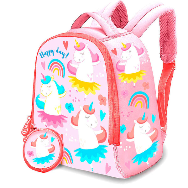 HAPPY UNICORN SATCHEL 25CM SMALL + COIN PURSE PINK