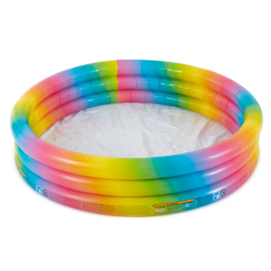 (Open Box) Intex 58449EP Rainbow Ombre 3 Ring Round Inflatable Kids Swimming Pool