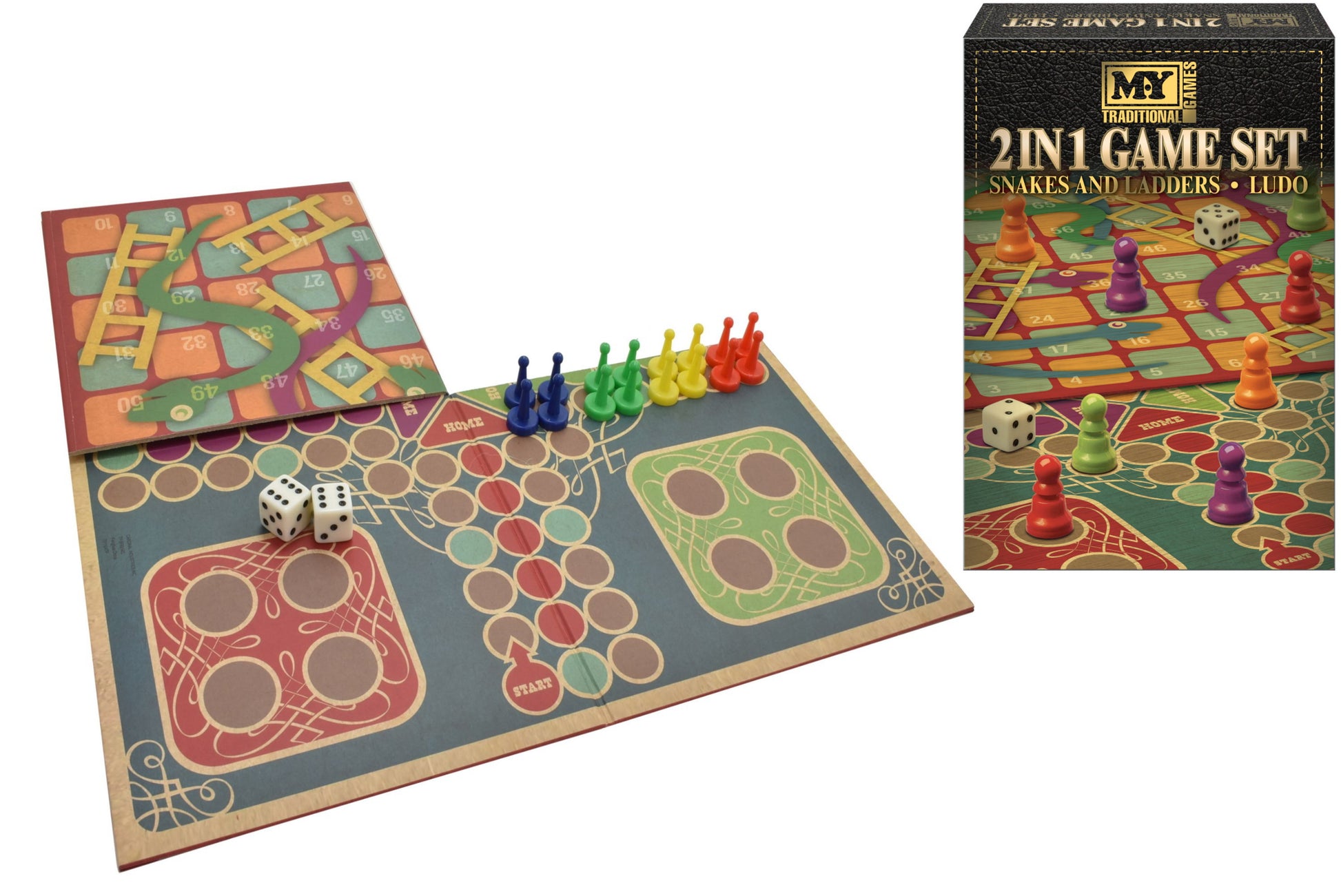 M.Y 2-In-1 Snakes & Ladders And Ludo Game Set