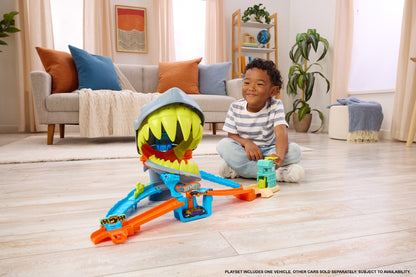 Hot Wheels City Shark Chomp Beach Playset contents
