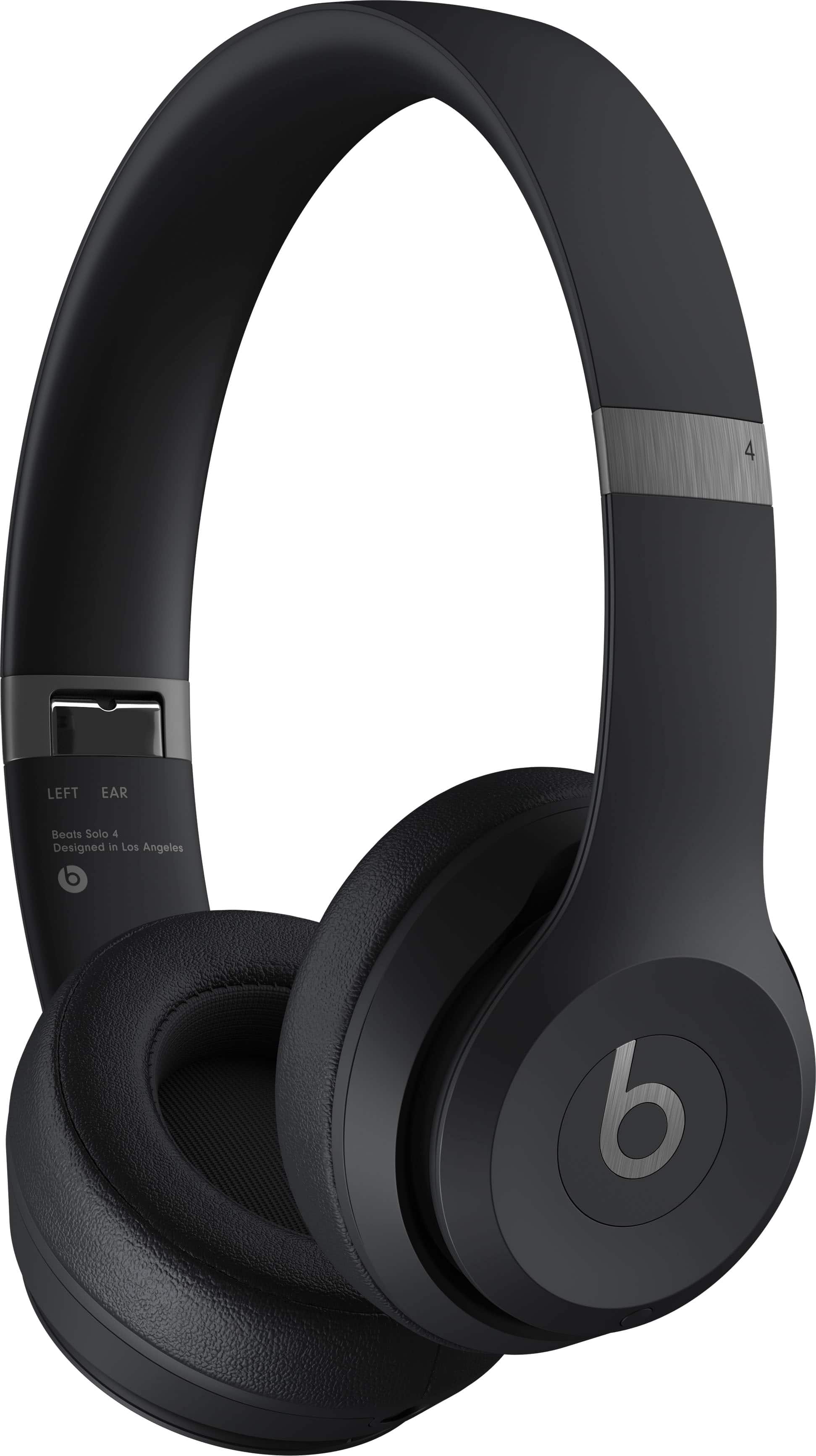 Beats Solo 4 matte black wireless on-ear headphones angled view