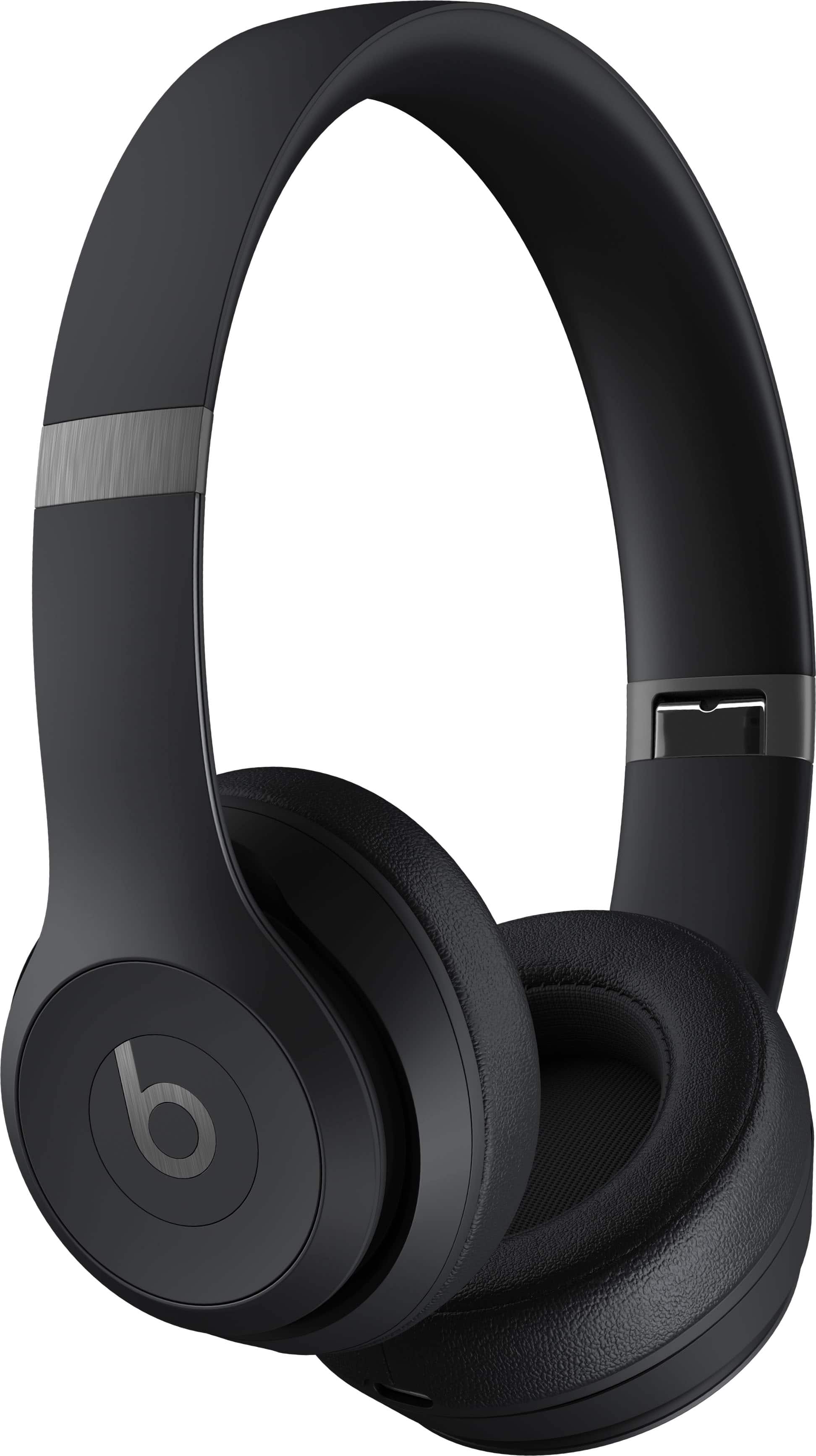 Beats Solo 4 matte black wireless on-ear headphones front view
