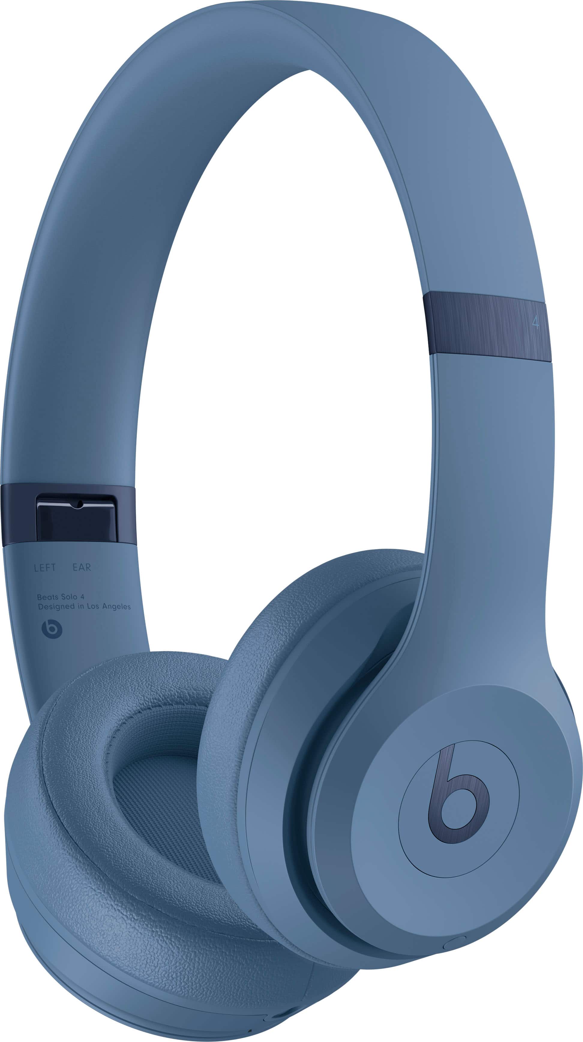 Beats Solo 4 slate blue wireless on-ear headphones angled view