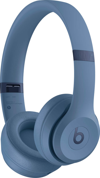 Beats Solo 4 slate blue wireless on-ear headphones angled view
