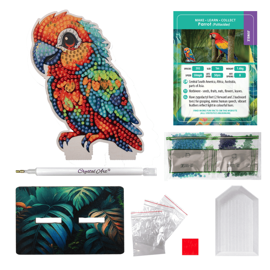 Craft Buddy Parrot Crystal Art Buddy kit contents