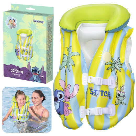 Bestway Disney Stitch swim vest packaging and product image